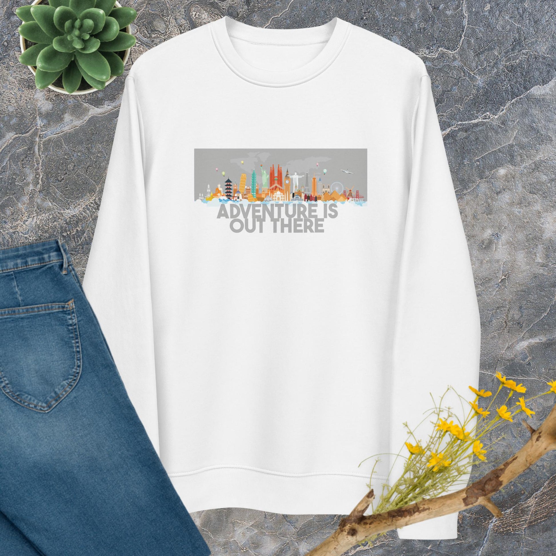 Explore in style with our Travel 'Adventure Is Out There' organic cotton sweatshirt—go anywhere!