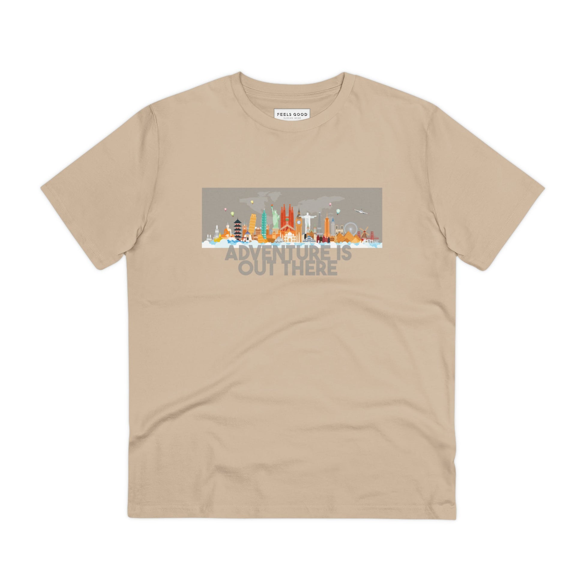 Wear the spirit of adventure in the Travel 'Adventure Is Out There' organic cotton t-shirt.