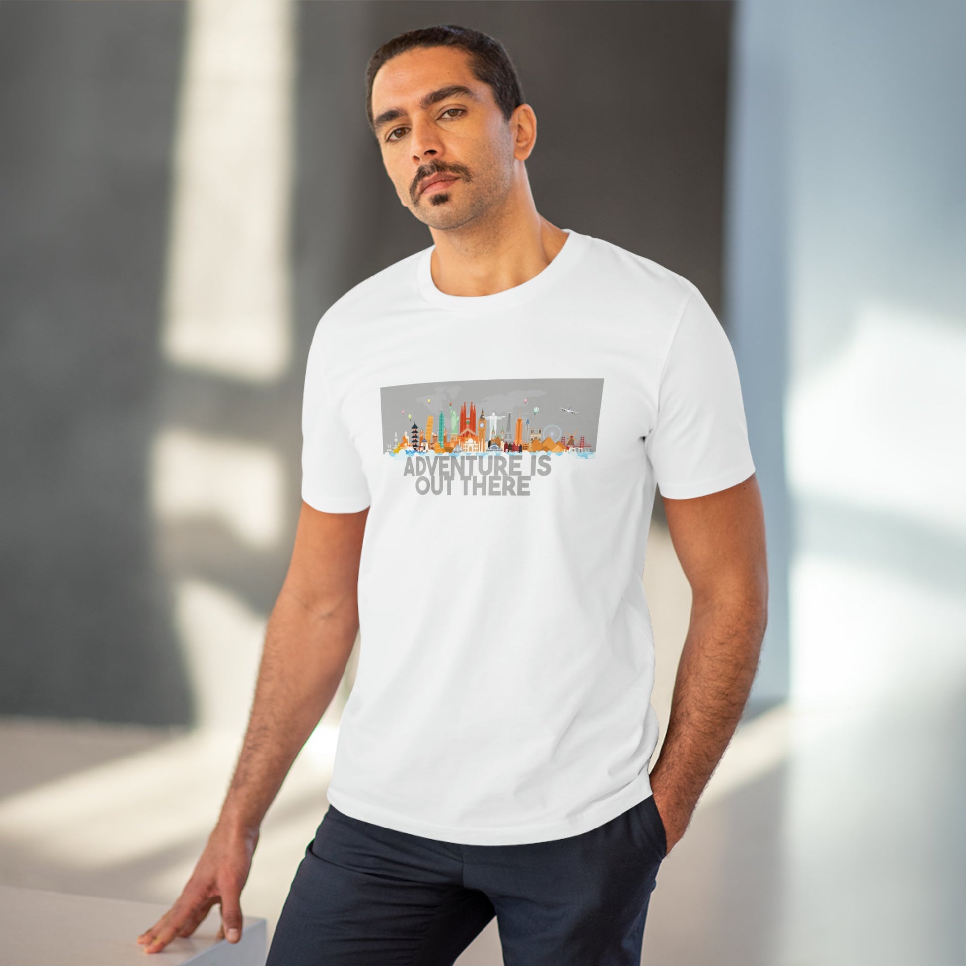 Stay comfy on your journey with the Travel 'Adventure Is Out There' organic cotton t-shirt!