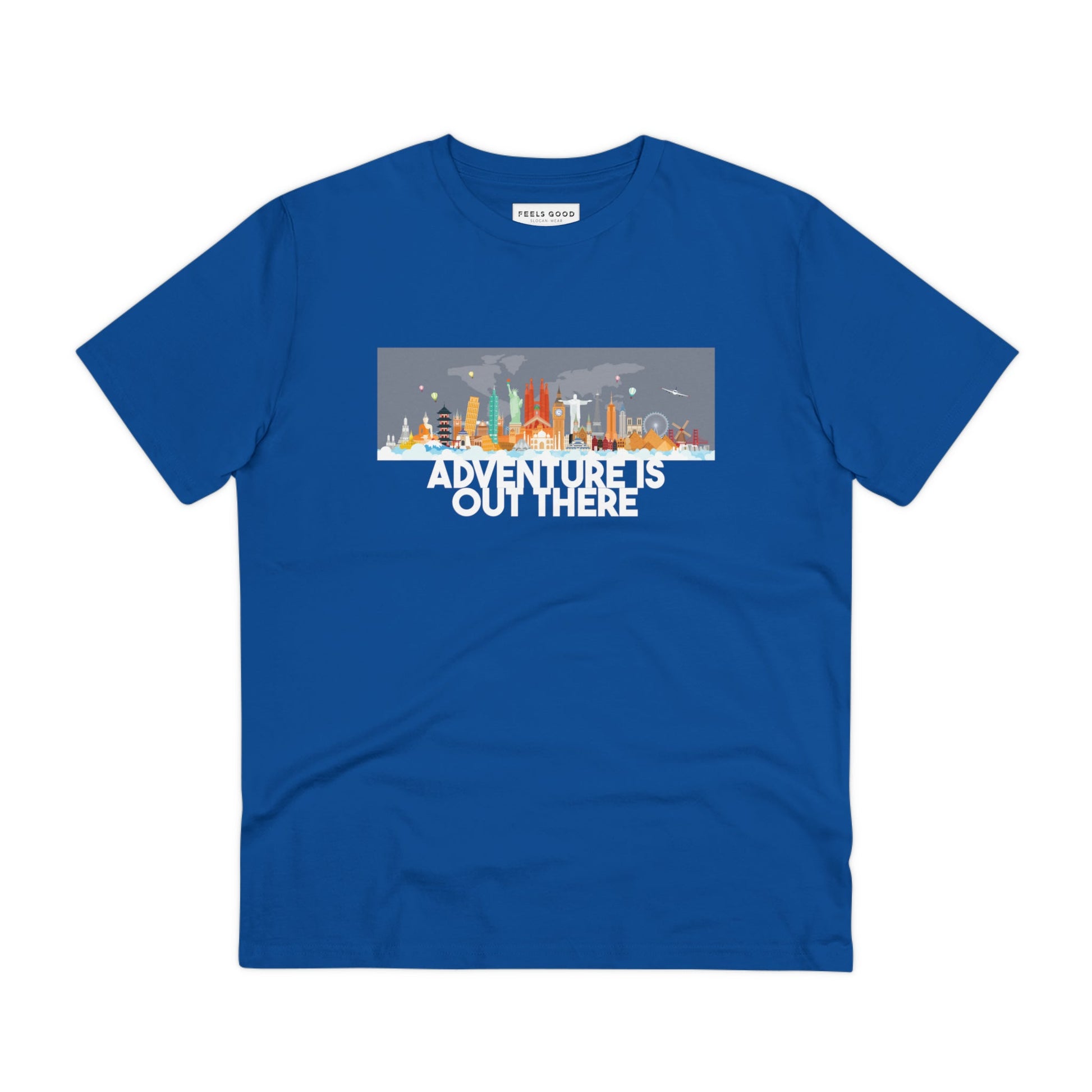 The Travel 'Adventure Is Out There' organic cotton t-shirt is the best travel t shirts for women.