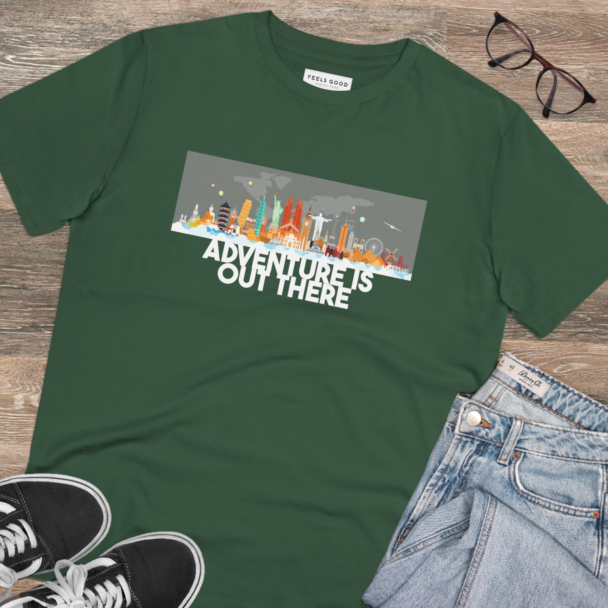 Celebrate quotes on beauty in nature with the Travel 'Adventure Is Out There' organic cotton t-shirt.