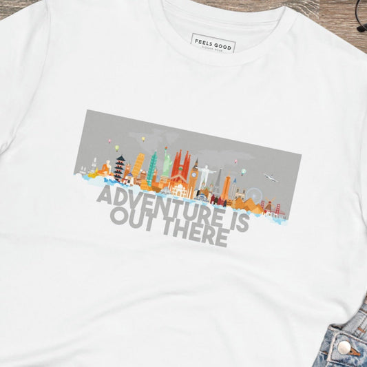 Explore in style with the Travel 'Adventure Is Out There' organic cotton t-shirt—perfect for adventure!
