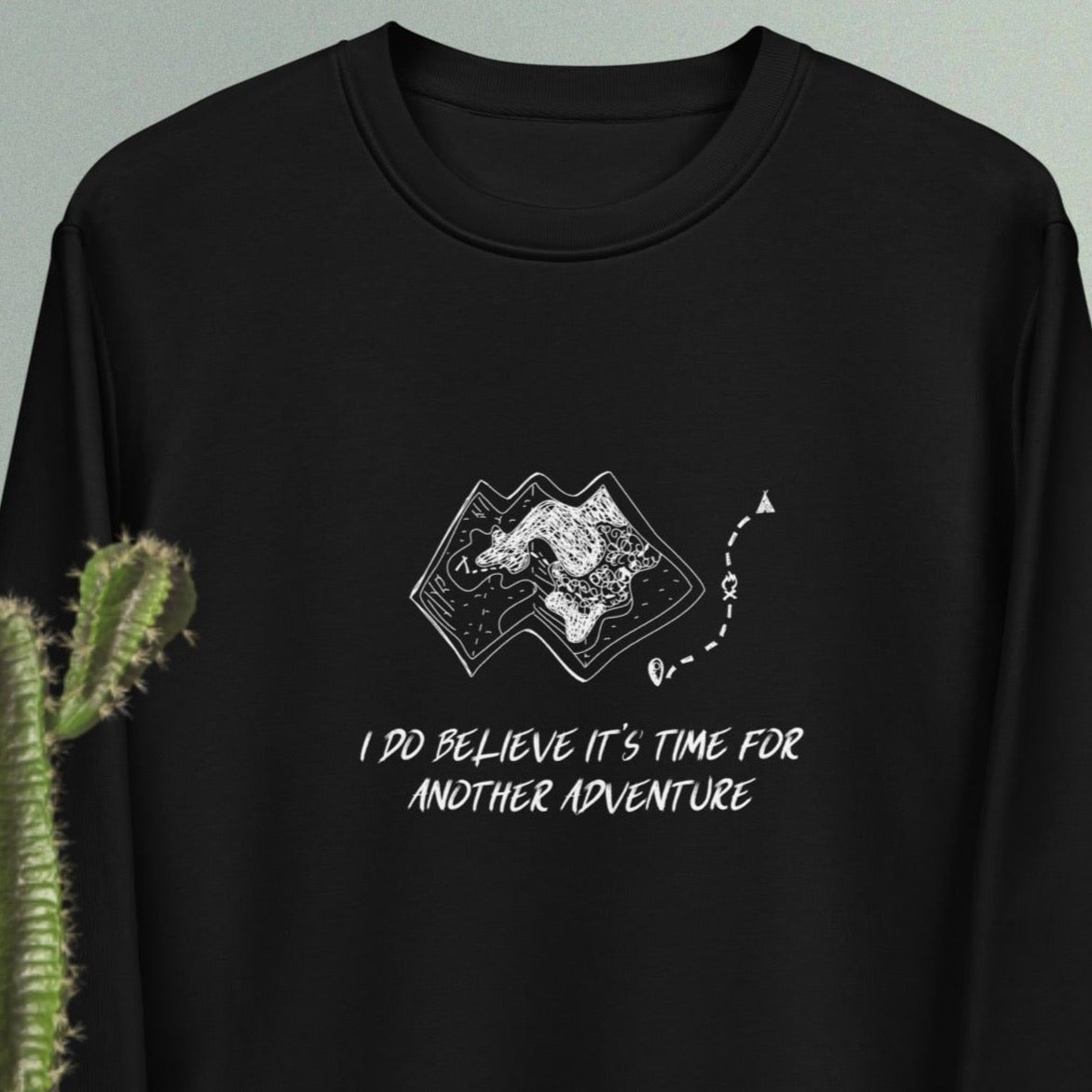 Bold travel quote on soft organic cotton – Travel 'Another Adventure' balck sweatshirt

