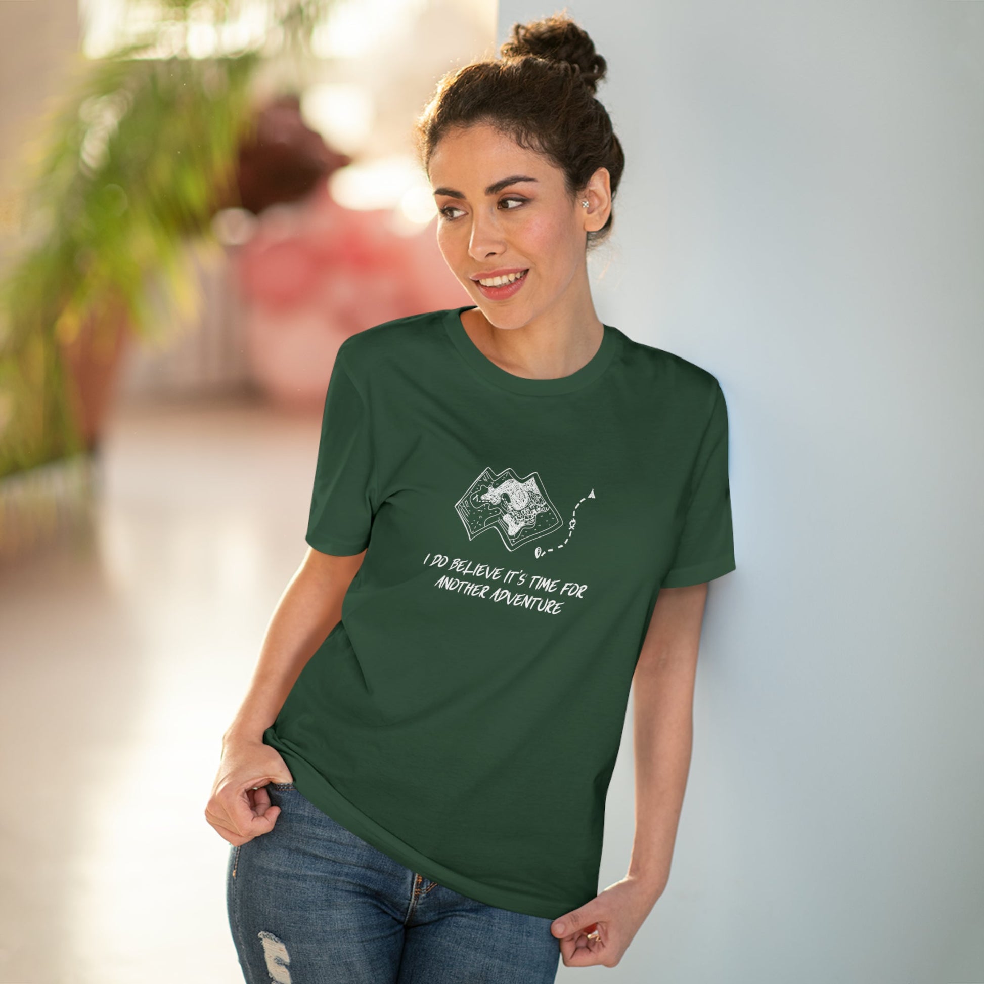 Inspirational travel slogans on Travel 'Another Adventure' Organic Cotton T-shirt

