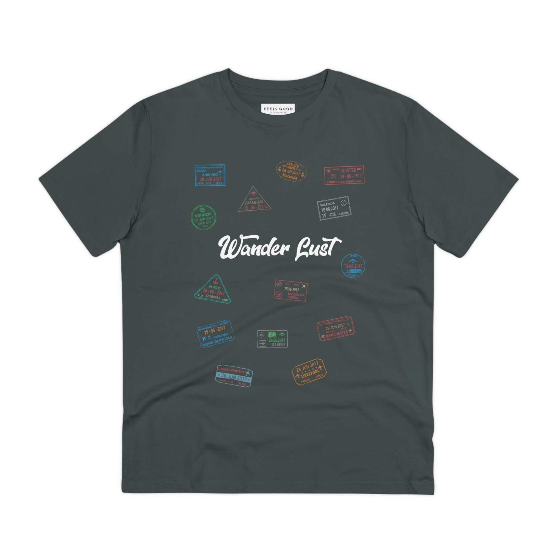 Travel 'Wander Lust' Organic Cotton T-shirt - Earth Tshirt with travel quotes style

