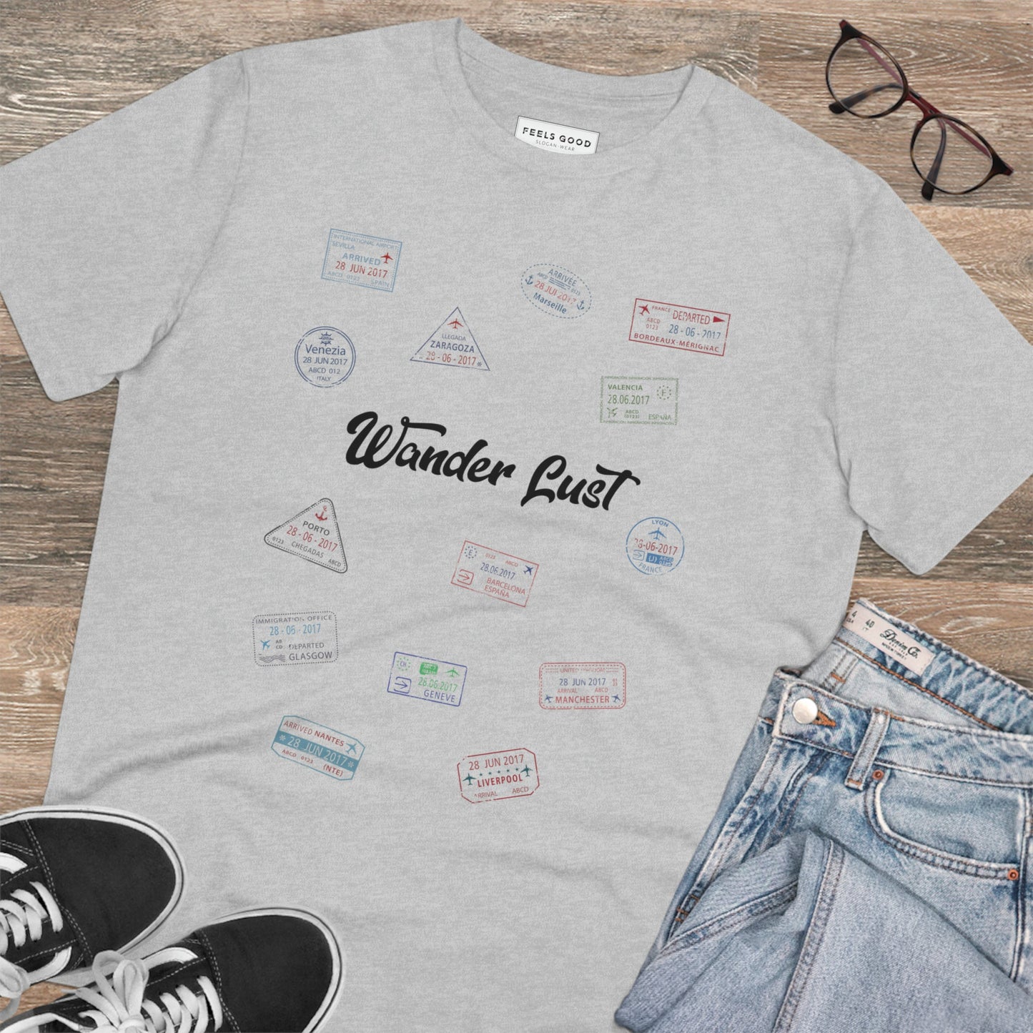 T shirt nature walks: Travel 'Wander Lust' Organic Cotton T-shirt - Earth Tshirt

