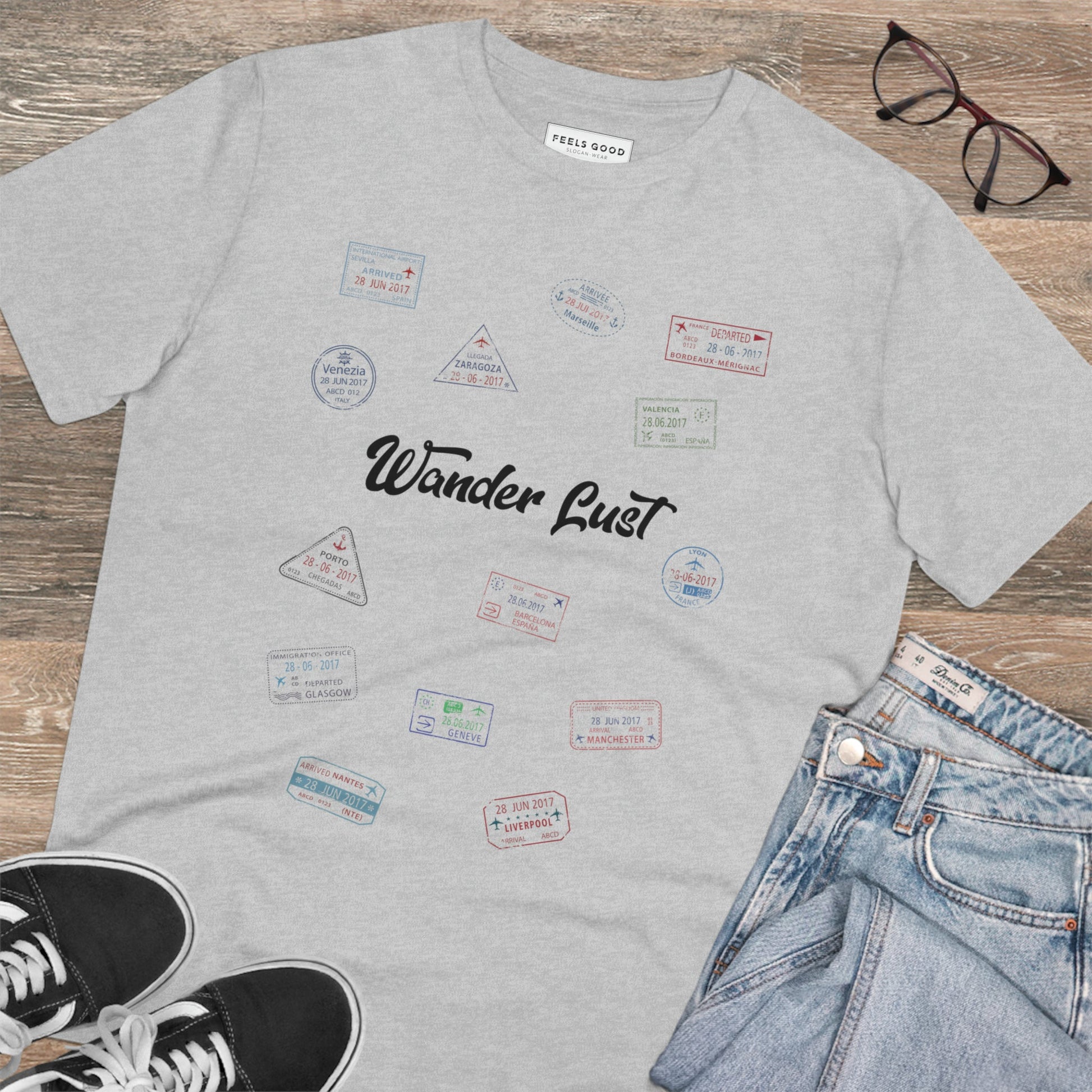 T shirt nature walks: Travel 'Wander Lust' Organic Cotton T-shirt - Earth Tshirt

