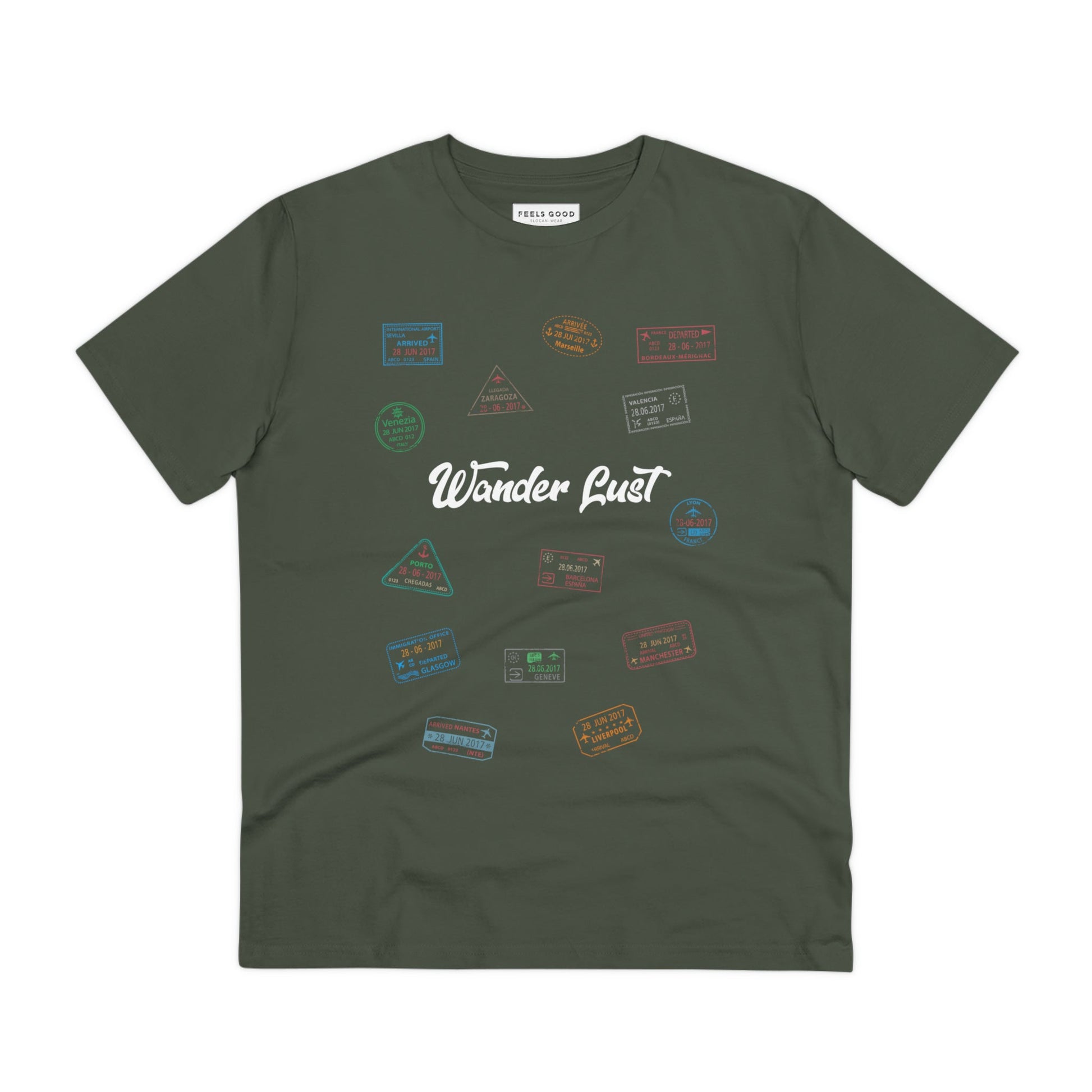 Travel 'Wander Lust' Organic Cotton T-shirt - Earth Tshirt for travel slogans fans

