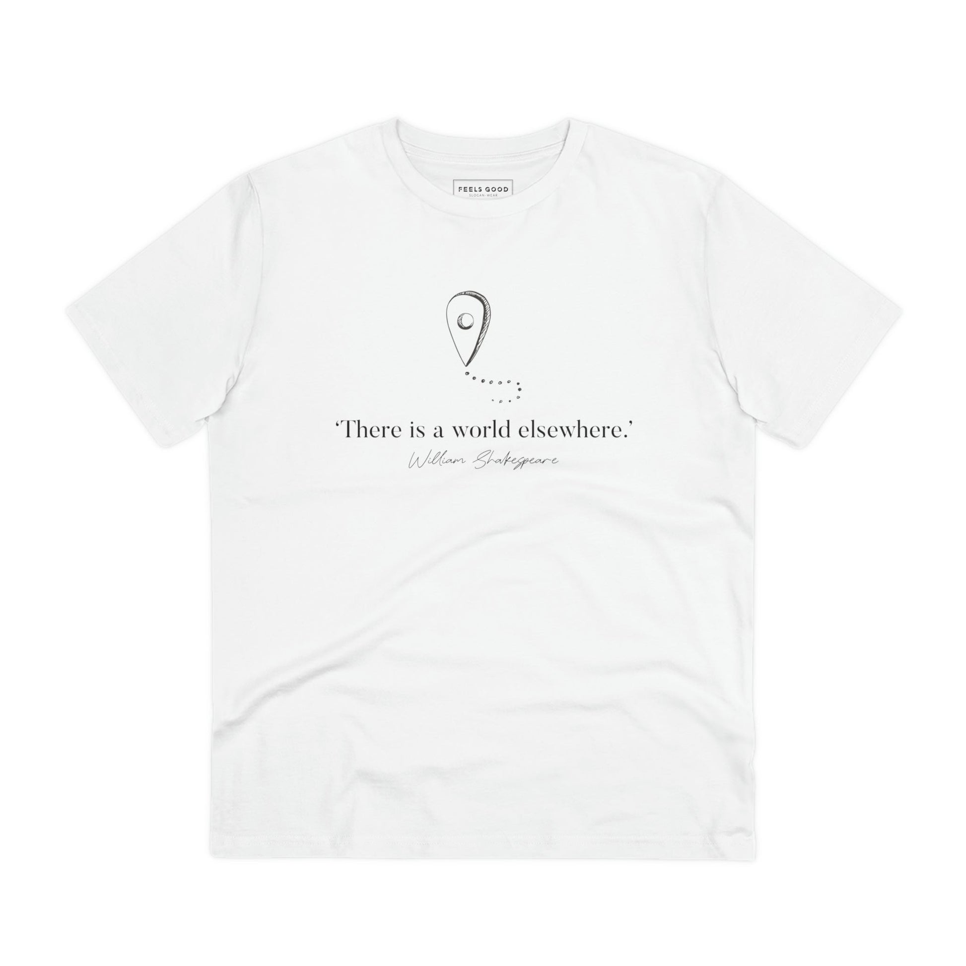 Outdoor adventures are better with the Travel 'World Elsewhere' Shakespeare organic cotton t-shirt, comfortable fit.