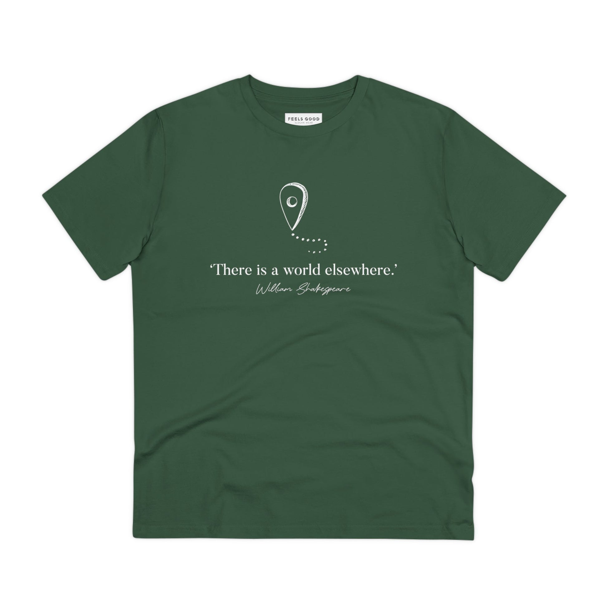 Enjoy your adventures in the Travel 'World Elsewhere' Shakespeare organic cotton t-shirt, made for travelers.