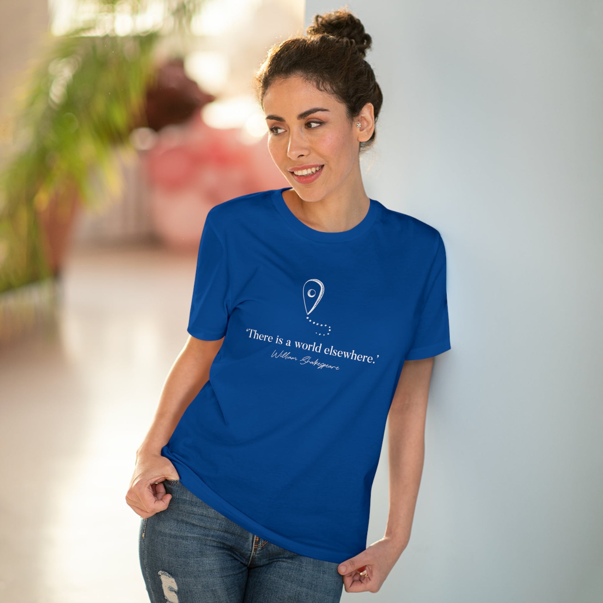 Stay stylish on every trip with the Travel 'World Elsewhere' Shakespeare organic cotton t-shirt, adventure ready.