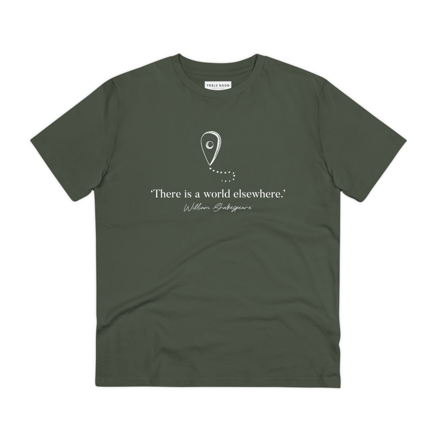 A nature t shirt like the Travel 'World Elsewhere' Shakespeare organic cotton t-shirt, perfect for travels.