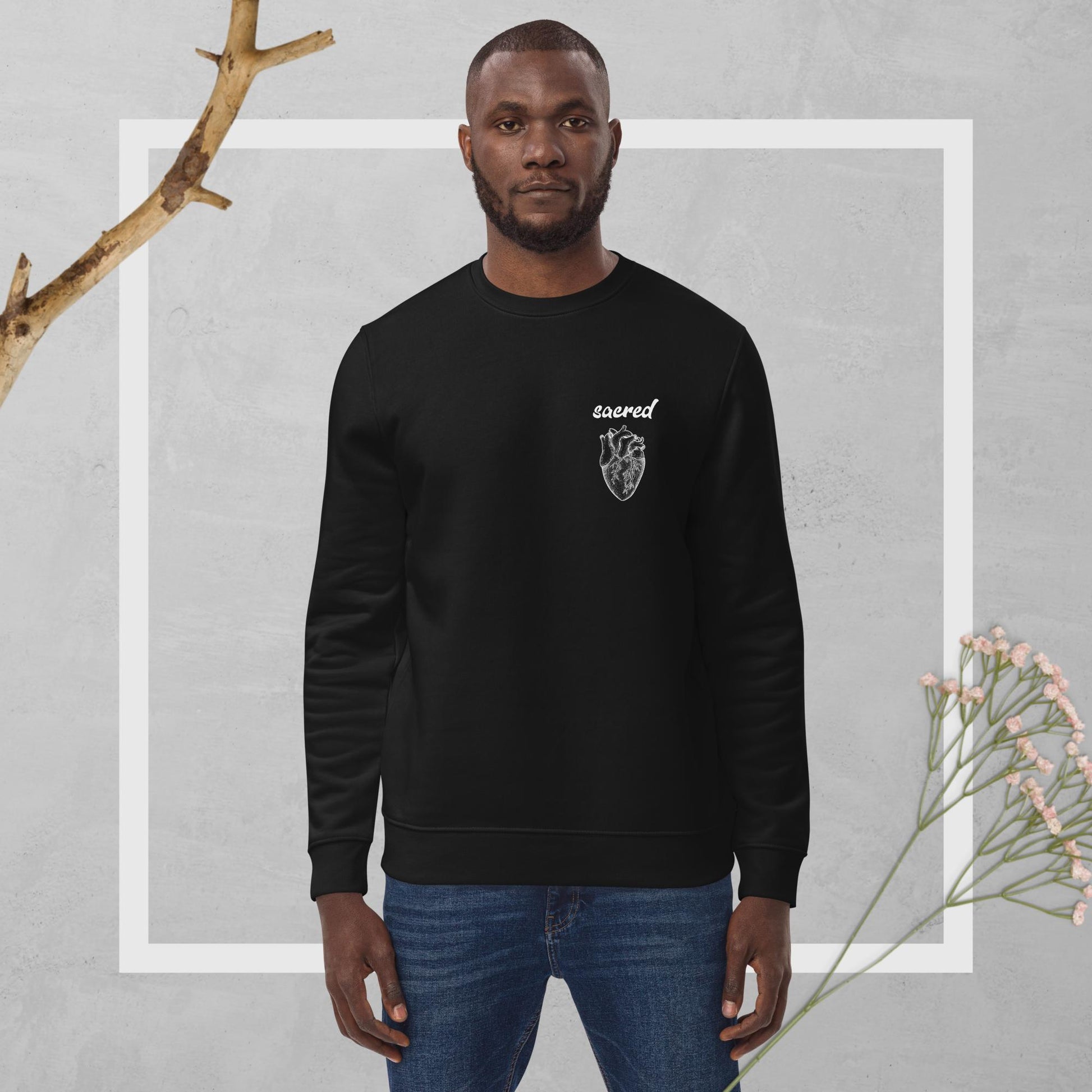 Contemporary comfort: 'Sacred Heart' sweatshirt in organic fabric.   
