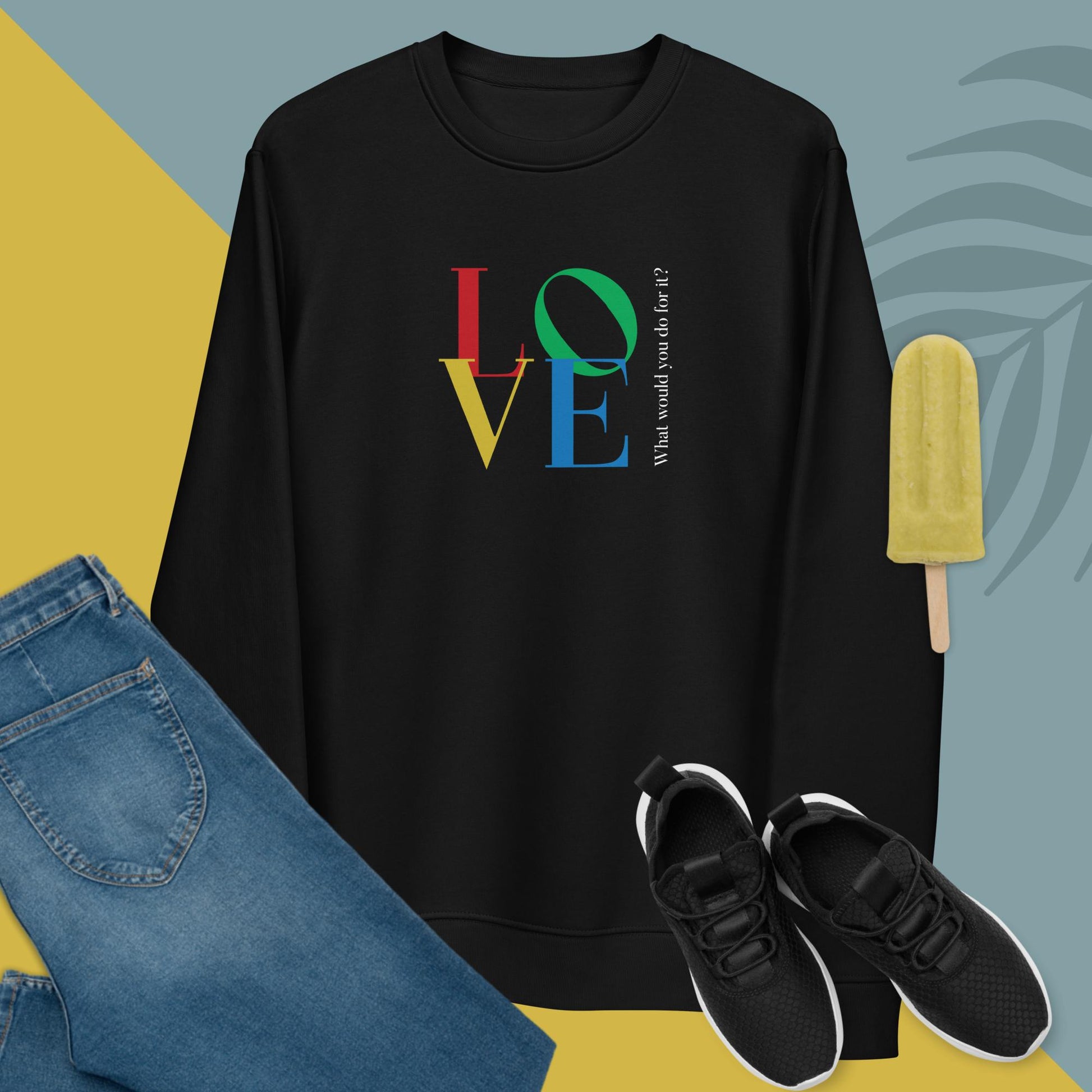 Organic Cotton Sweatshirt with 'LOVE' quote, a must-have for men.

