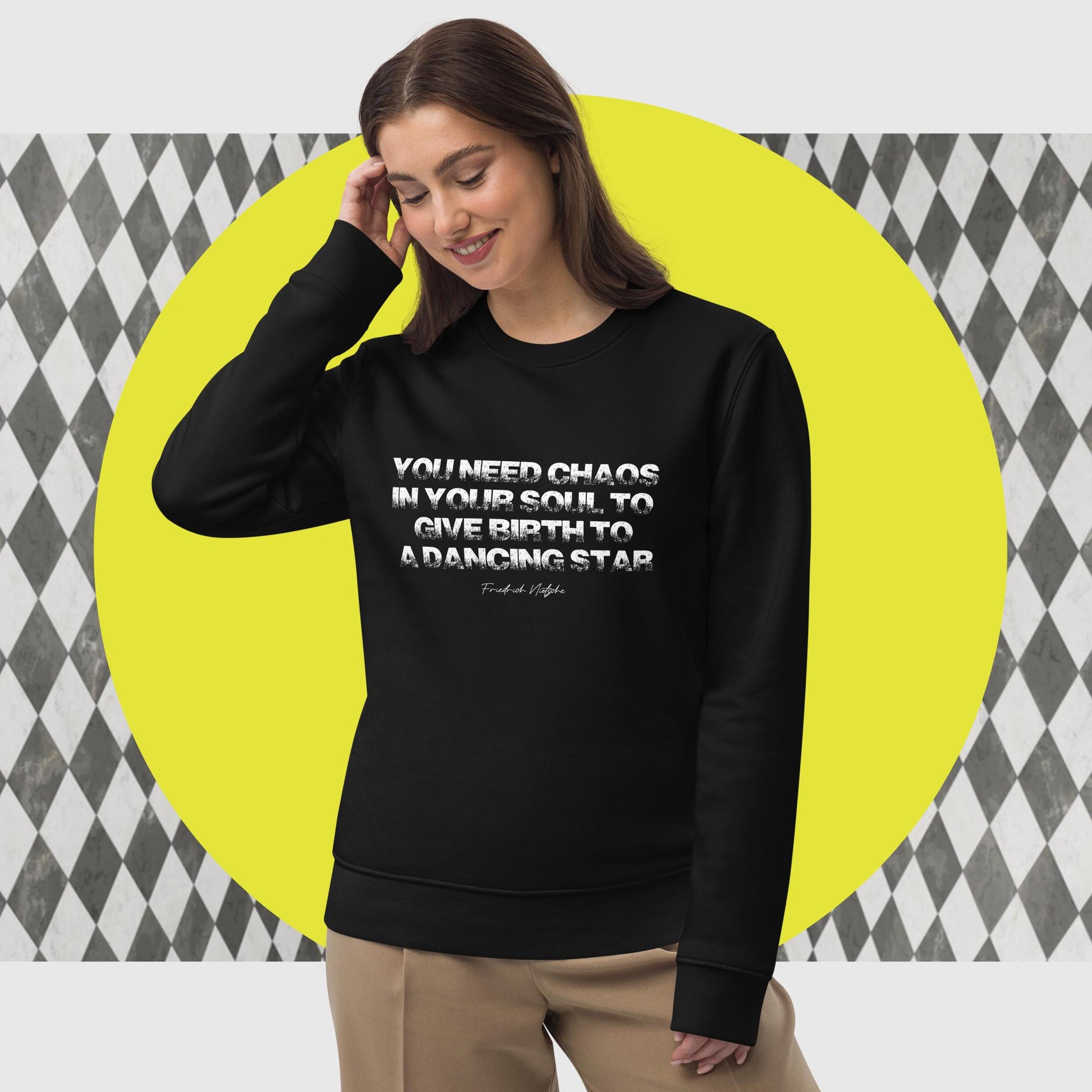 The ultimate graphic sweatshirt: Famous Quotes 'Chaos In Your Soul' Nietsche Sweatshirt.