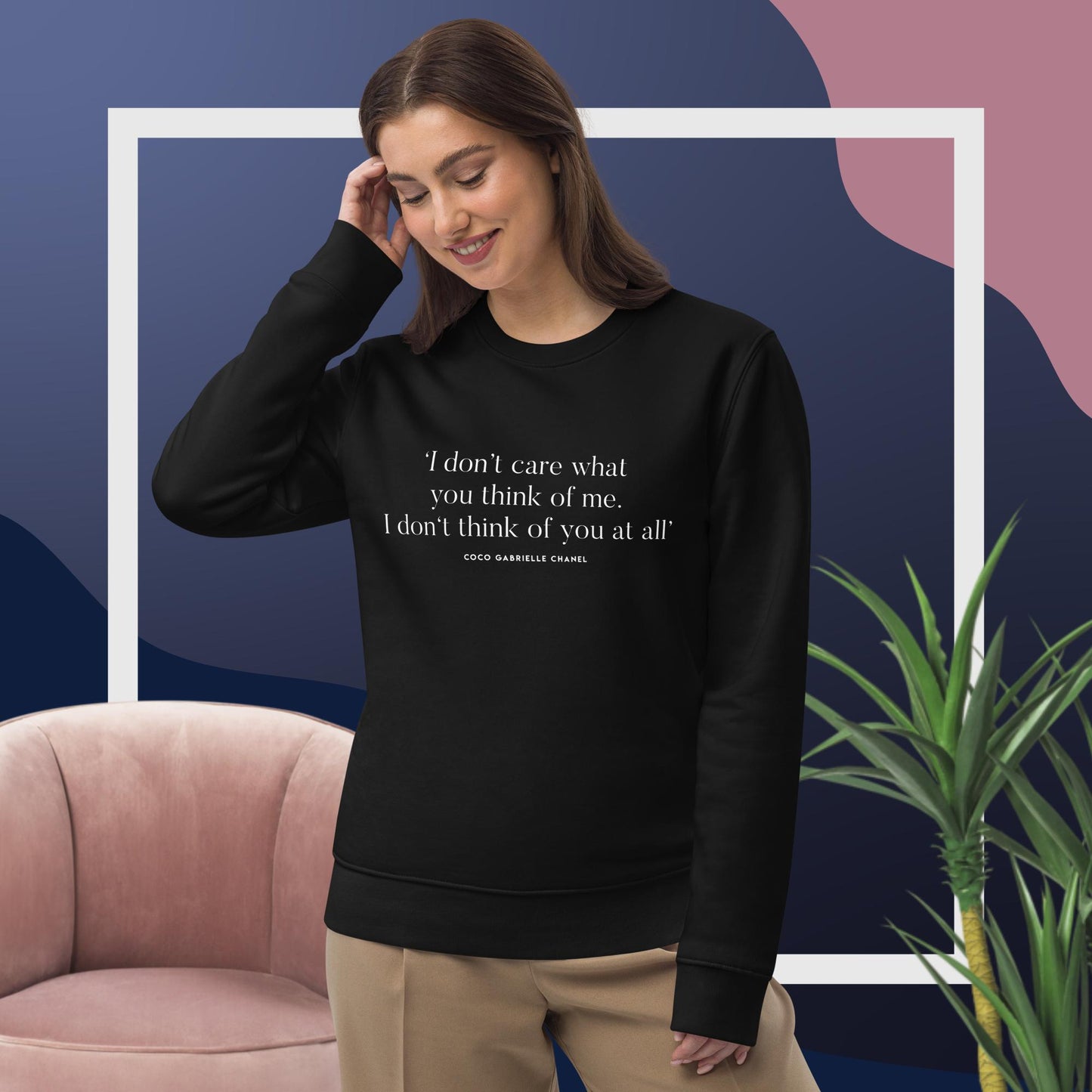 Fashion 'Invincible' Coco Chanel Organic Cotton Sweatshirt featuring iconic quotes sweatshirts design

