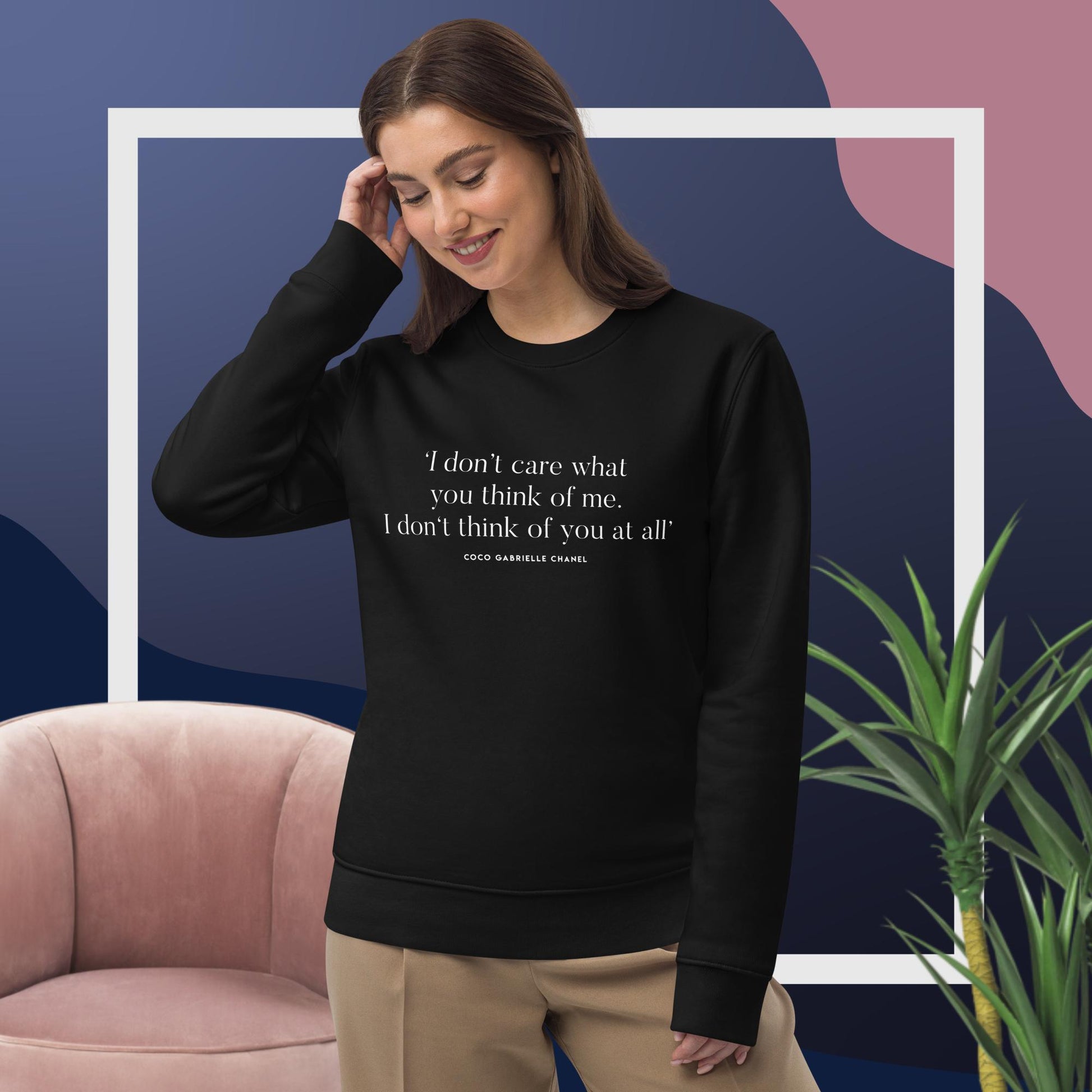Fashion 'Invincible' Coco Chanel Organic Cotton Sweatshirt featuring iconic quotes sweatshirts design

