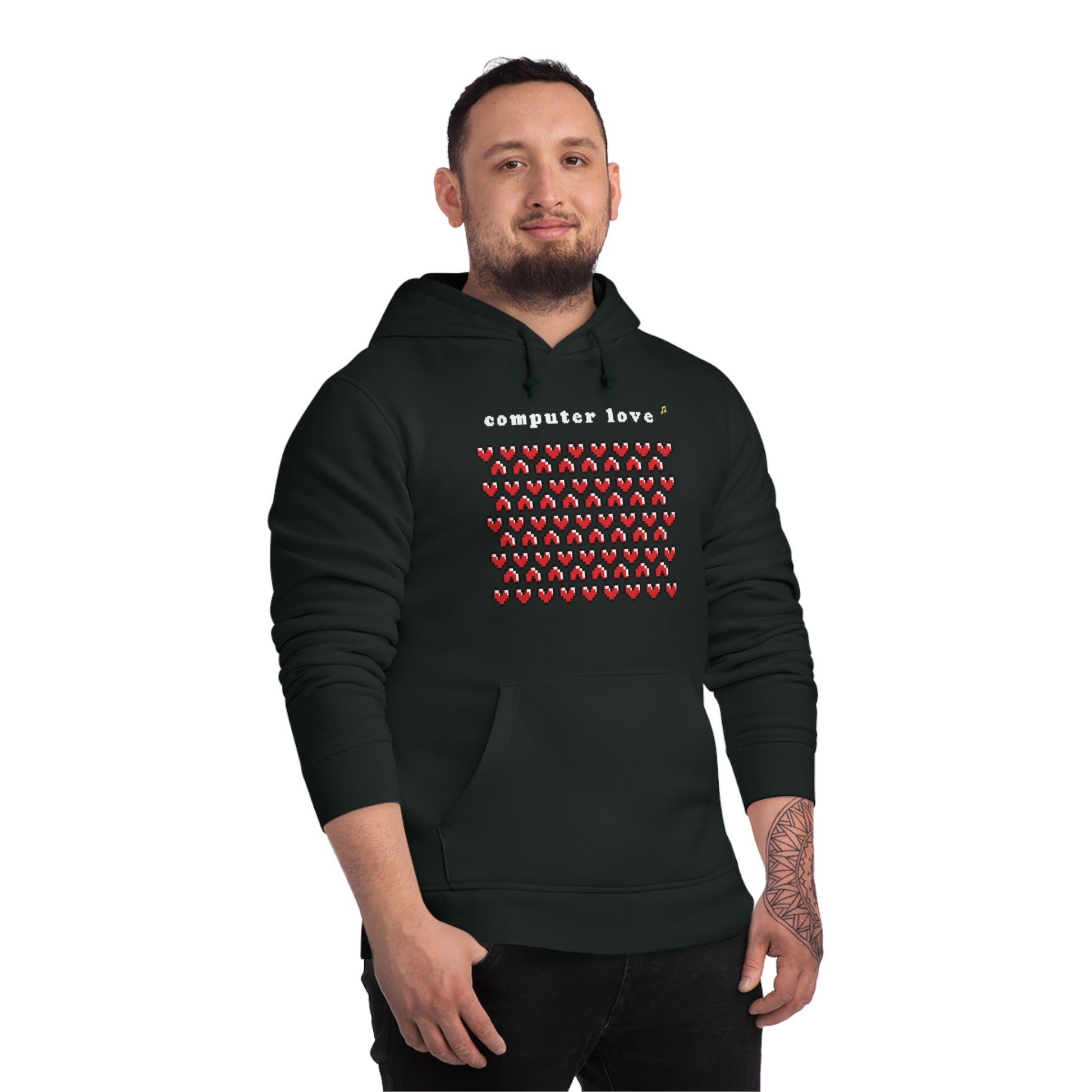 Urban 'Computer Love' Organic Cotton Hoodie – mens streetwear hoodie with music flair


