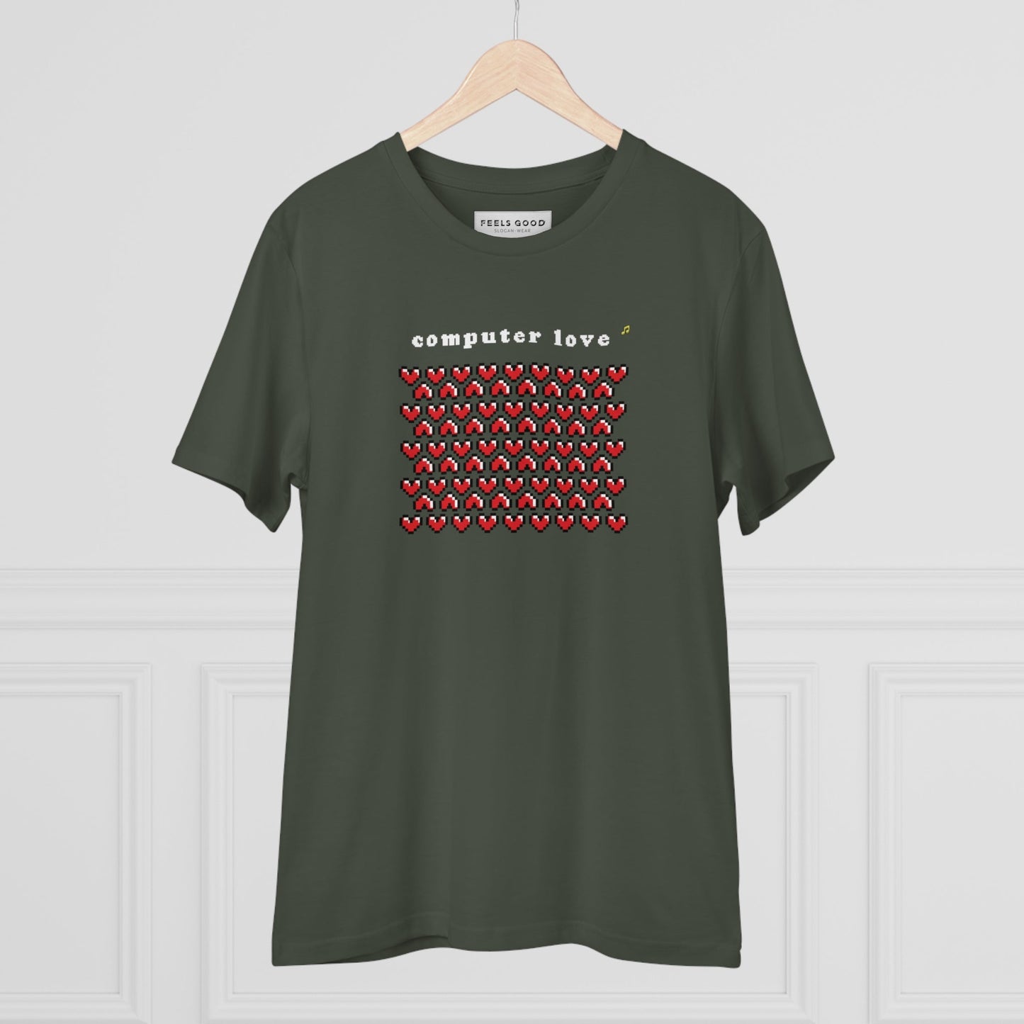 Urban 'Computer Love' t-shirt with a music-inspired graphic, ideal for hip hop fans.


