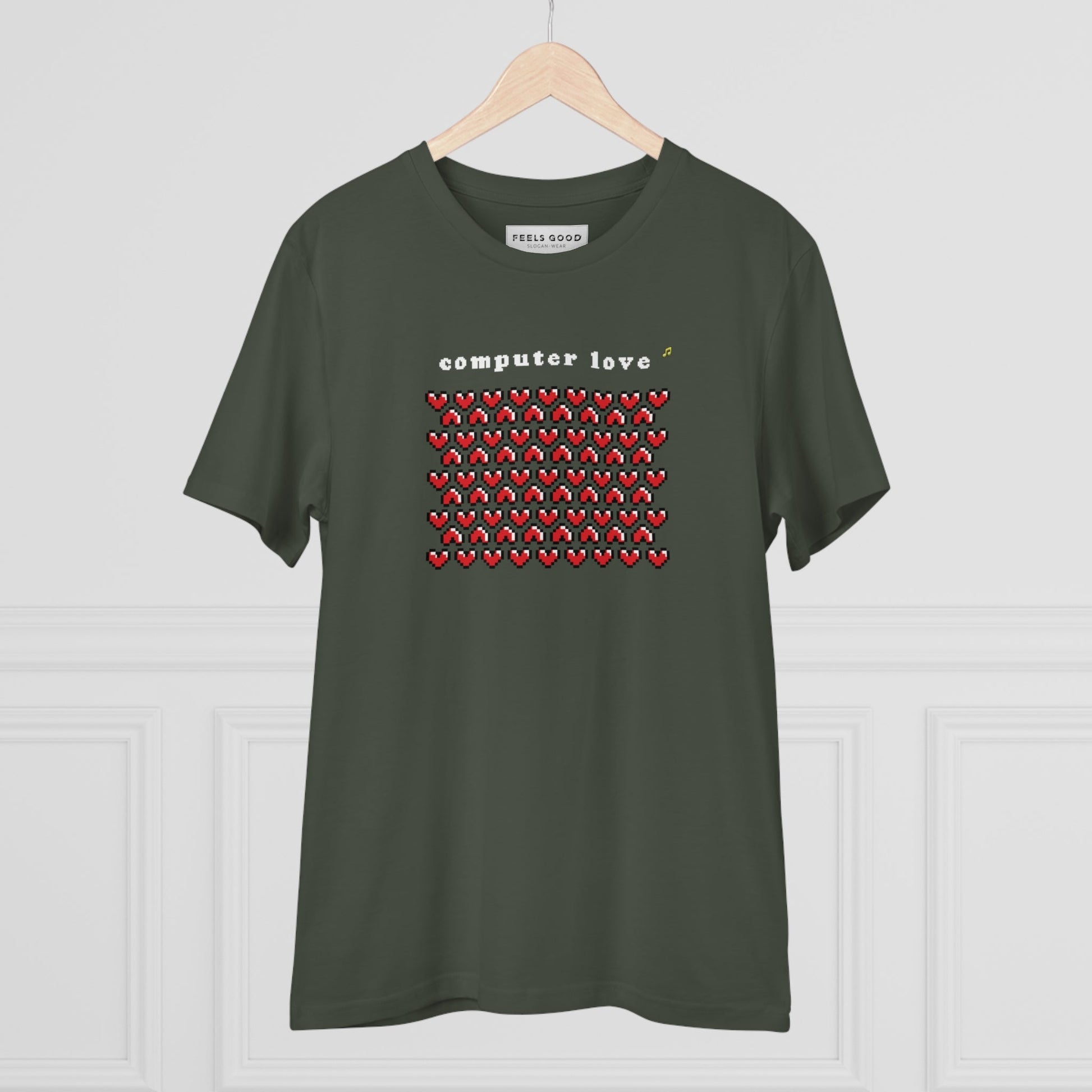 Urban 'Computer Love' t-shirt with a music-inspired graphic, ideal for hip hop fans.

