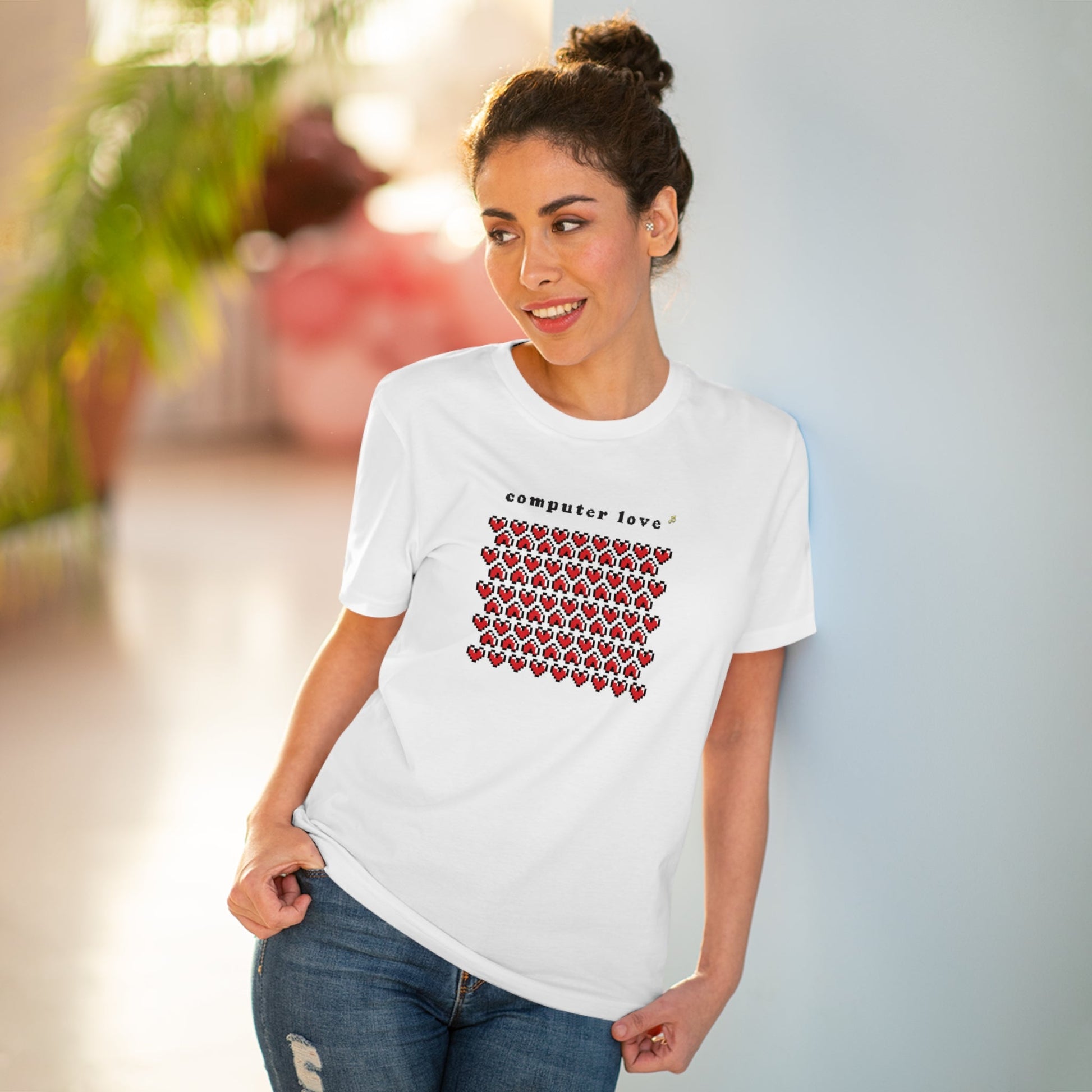 Urban 'Computer Love' Organic Cotton T-shirt, featuring iconic music and streetwear vibes.

