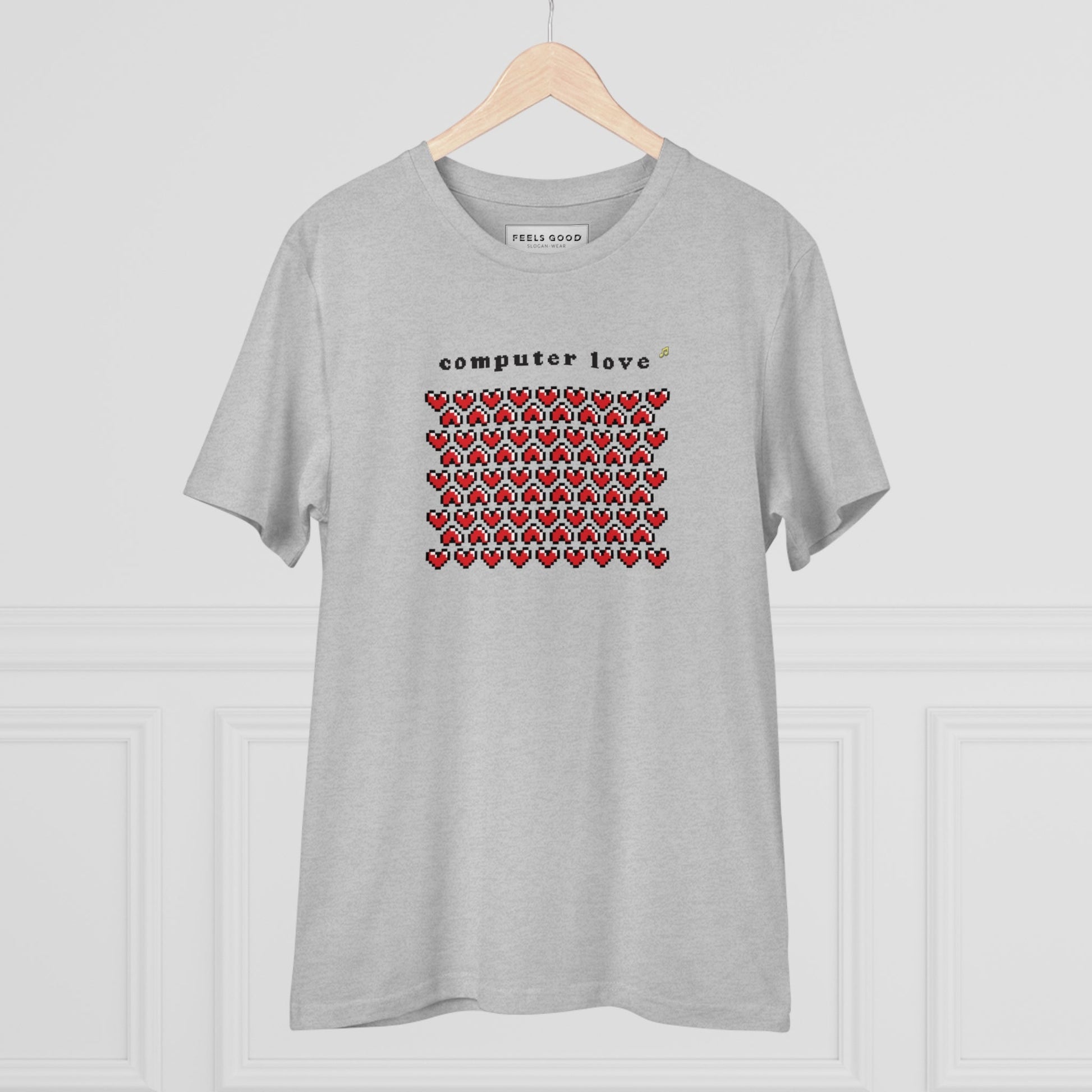Urban 'Computer Love' Organic Cotton T-shirt, featuring music notes and a bold design.

