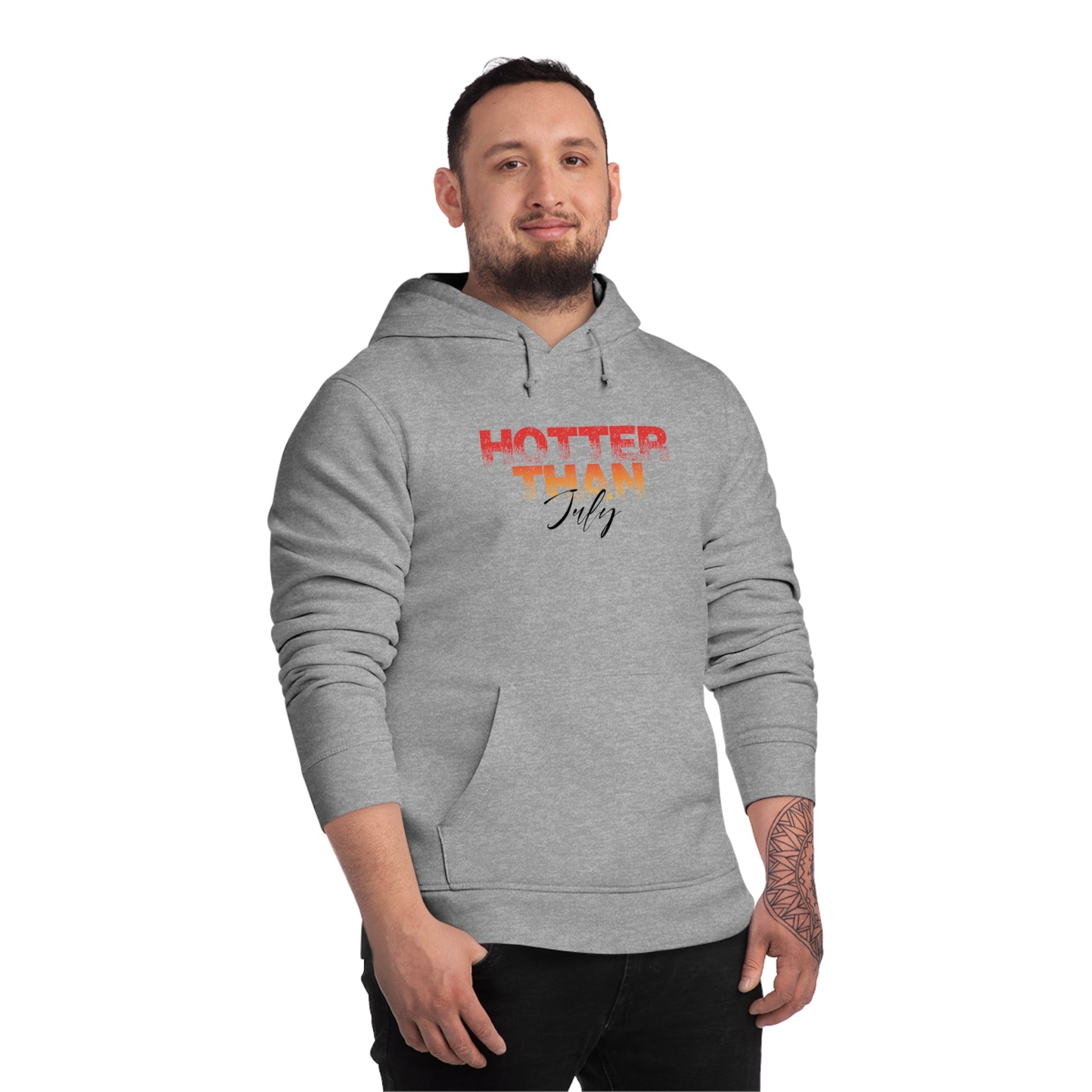 Urban streetwear hoodie featuring ‘Hotter Than July’ typography