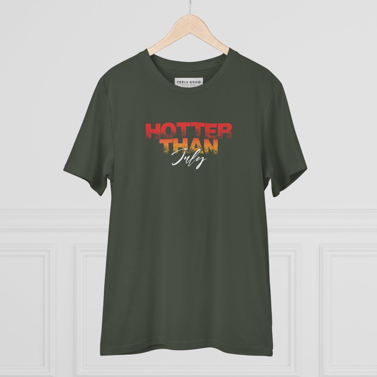 Graphic organic cotton t-shirt featuring Urban 'Hotter Than July' design.


