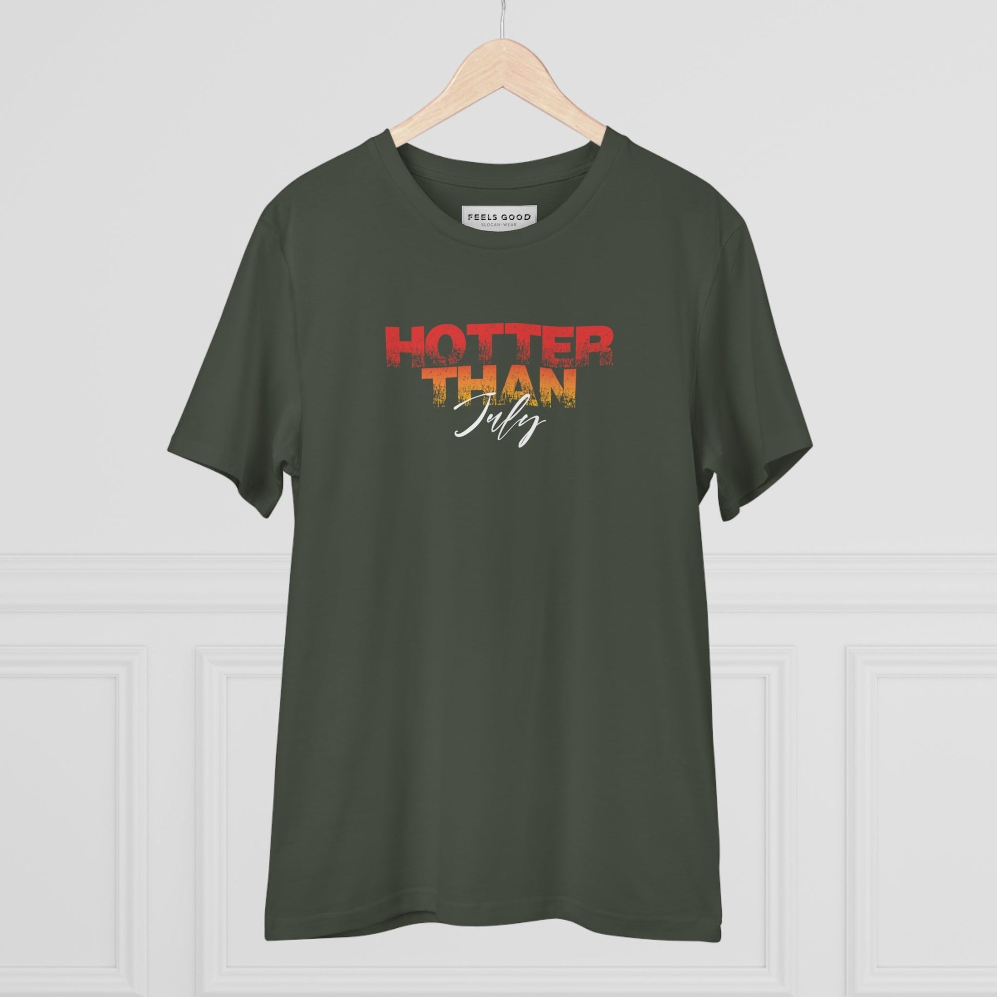 Graphic organic cotton t-shirt featuring Urban 'Hotter Than July' design.

