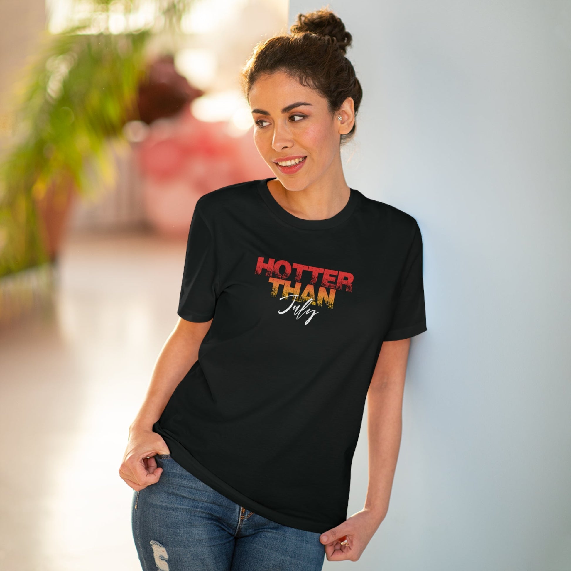 Urban 'Hotter Than July' organic cotton t-shirt with bold summer-inspired design.

