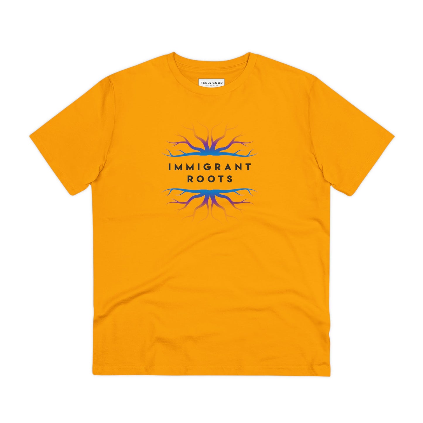 Quality best t-shirt: 'Immigrant Roots' organic cotton.
