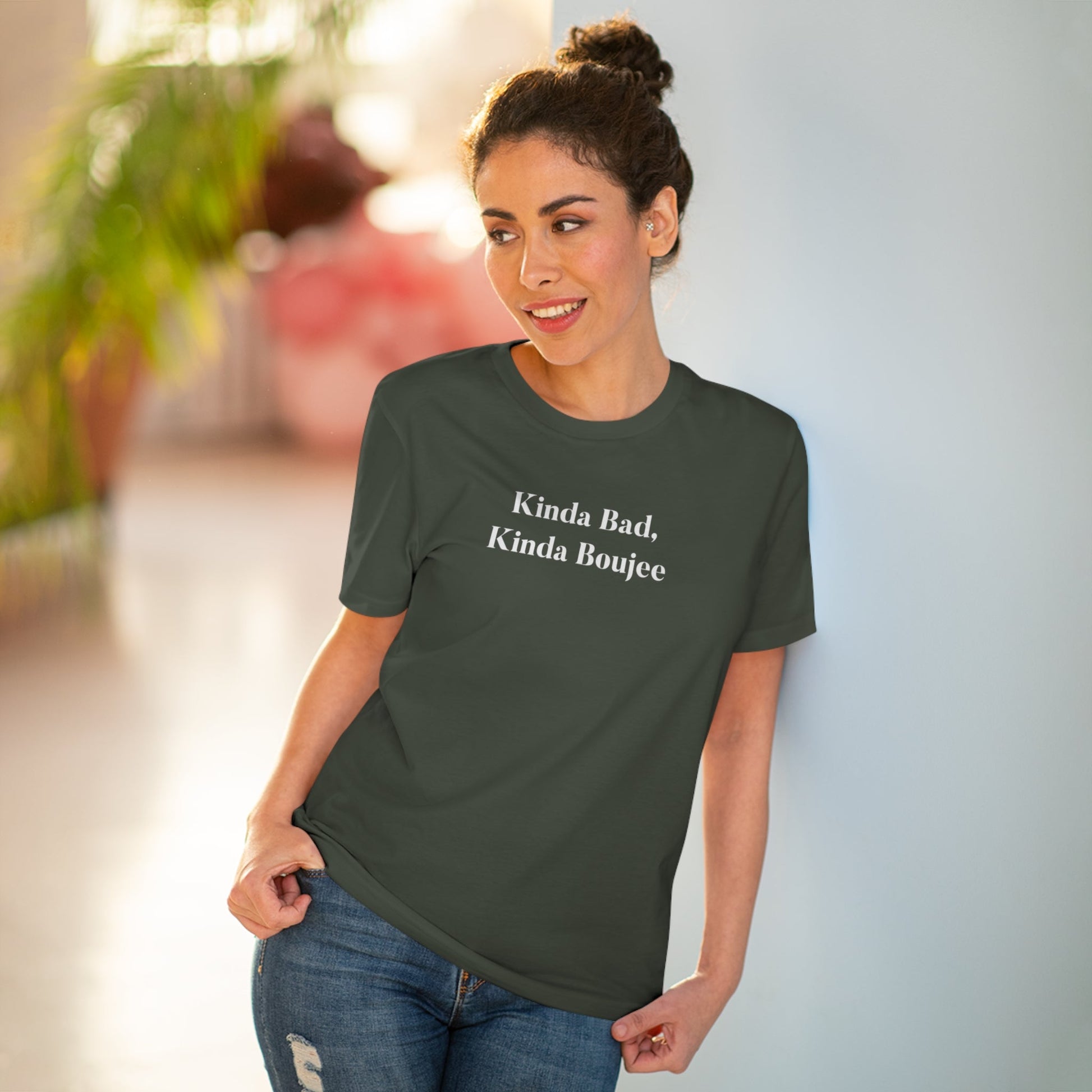 Band t-shirt women’s fashion meets comfort in Urban 'Kinda Bad, Kinda Boujee' tee.