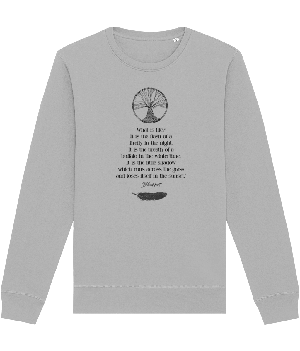‘Native American Poem’ sweatshirt featuring a famous quote about fashion