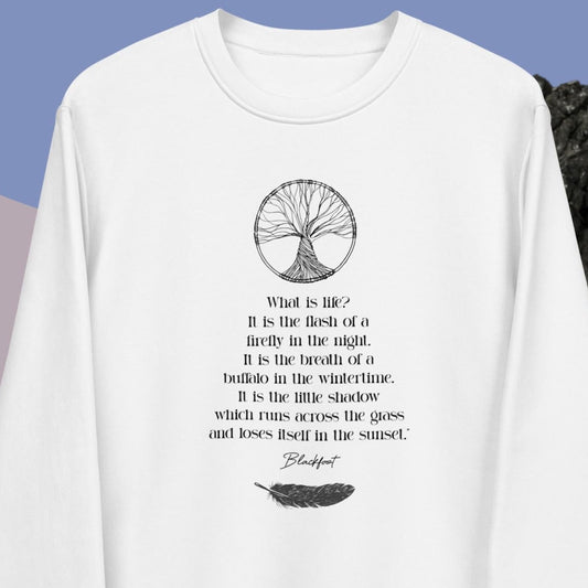 Fashion-forward sweatshirt featuring ‘Native American Poem’, inspired design from the Native American Indians