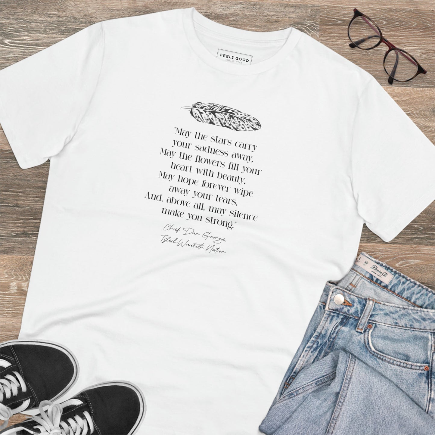 Stylish 'Native American Prayer' Organic Cotton T-shirt with quotes on t-shirt.

